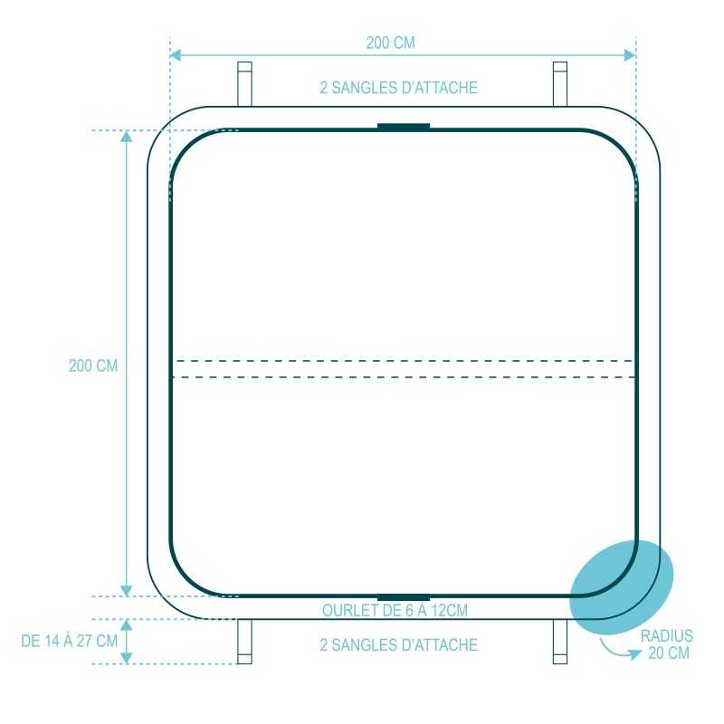 Couverture seule pour spa 200 x 200 cm Rayon 20 cm