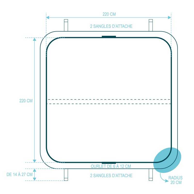 Couverture seule pour spa 220 x 220 cm - Rayon 20 cm