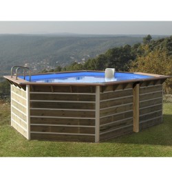 Piscine en bois hexagonale longitudinale 120° hors sol Water'clip SABTANG | 510 X 320 X 129 CM | Piscines Water'clip | Avospas