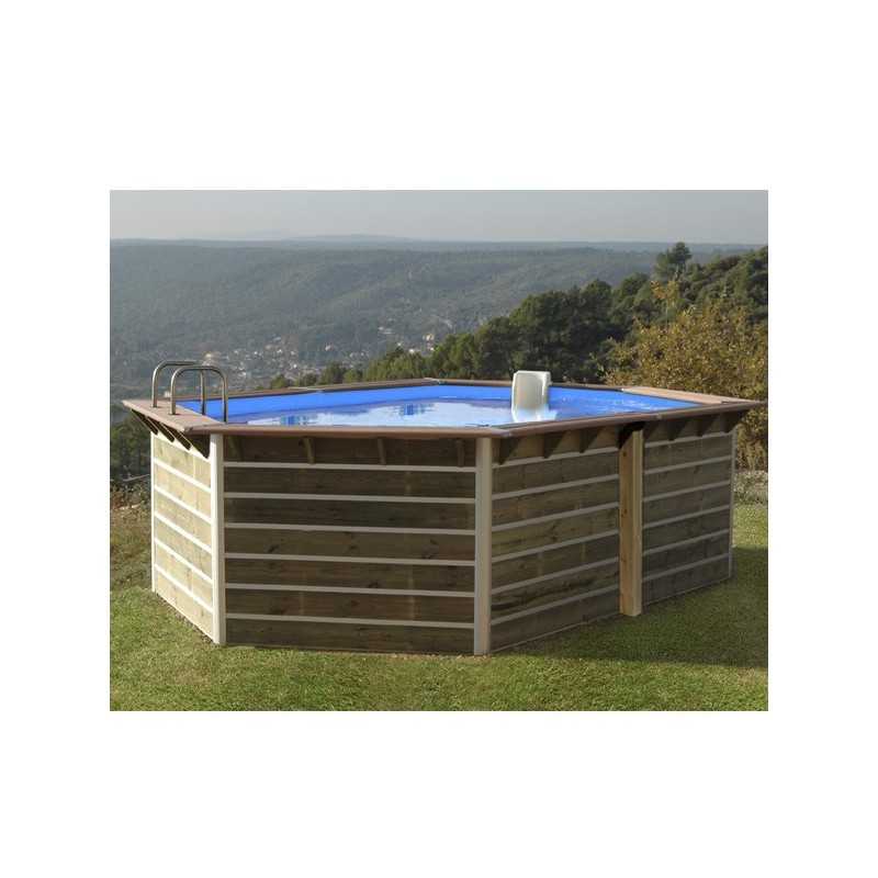 Piscine en bois hexagonale longitudinale 120° hors sol Water'clip SABTANG | 510 X 320 X 129 CM | Piscines Water'clip | Avospas