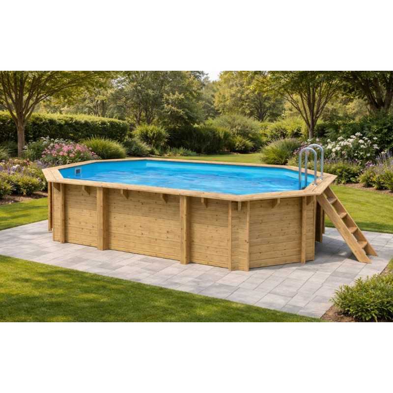Piscine en bois octogonale rainurée languette hors sol EMEO | 541 x 350 x 131| Piscines Swimwood | Avospas