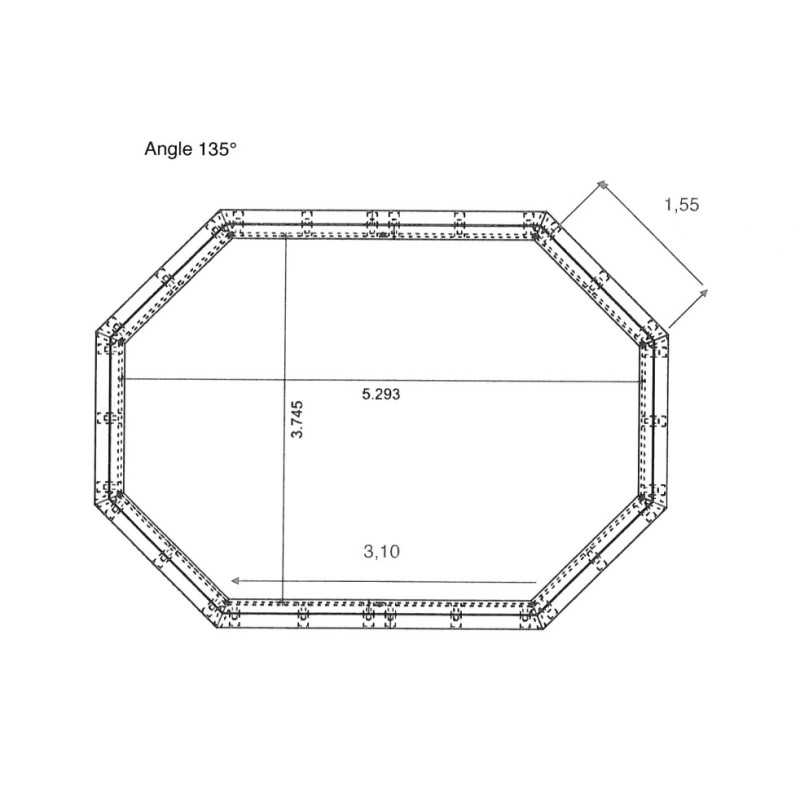 Liner 70/100 Longitudinal angle 135° 530 x 370 x 108 cm cote intérieur - Piscine LUCON - Waterclip| Avospas