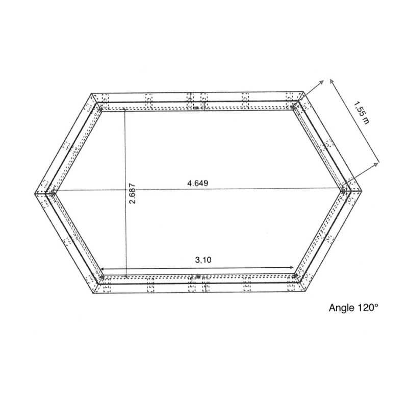 Liner 70/100 Longitudinal angle 120° 460 x 270 x 144 cm cote intérieur Waterclip | Avospas