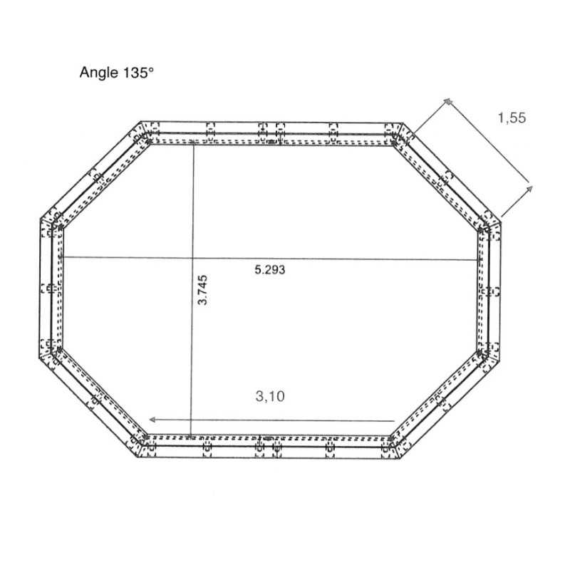 Liner 70/100 Longitudinal angle 120° 460 x 270 x 144 cm cote intérieur Waterclip | Avospas