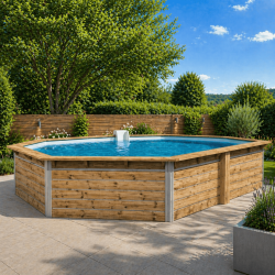 Piscine en bois octogonale longitudinale 135° hors sol Water'clip LUCON | 590 X 420 X 111 CM | Piscines Water'clip | Avospas