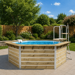 Piscine en bois hexagonale hors sol Water'clip CEBU | 350 x 295 x 111 cm | Piscines Water'clip | Avospas