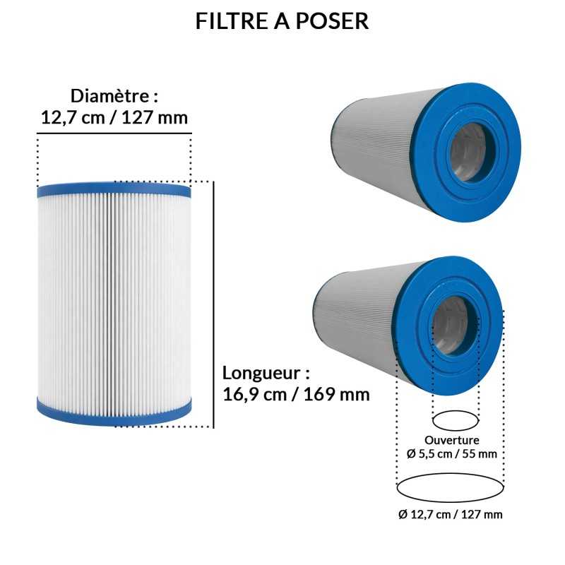 Filtre Spa | Diamètre 127 mm Longueur 169 mm | Dimensions