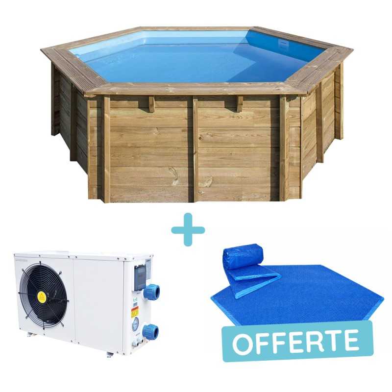 Pack Piscine en bois EWEN + Pompe à chaleur 30m³ + Couverture offerte !