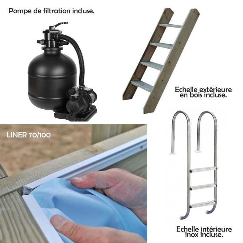 Pack Grande piscine Bois CALAYAN + PAC 60m³ + Bâche Offerte | Piscines Water'clip | Avospas