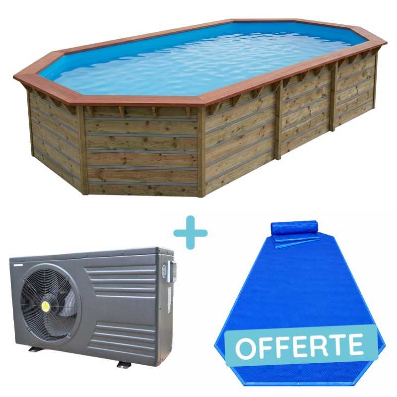 Pack Grande piscine Bois CALAYAN + PAC 60m³ + Bâche Offerte | Piscines Water'clip | Avospas