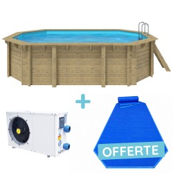 Pack Piscine Bois EMEO 541x350 + PAC Waterclip + Bâche Offerte !